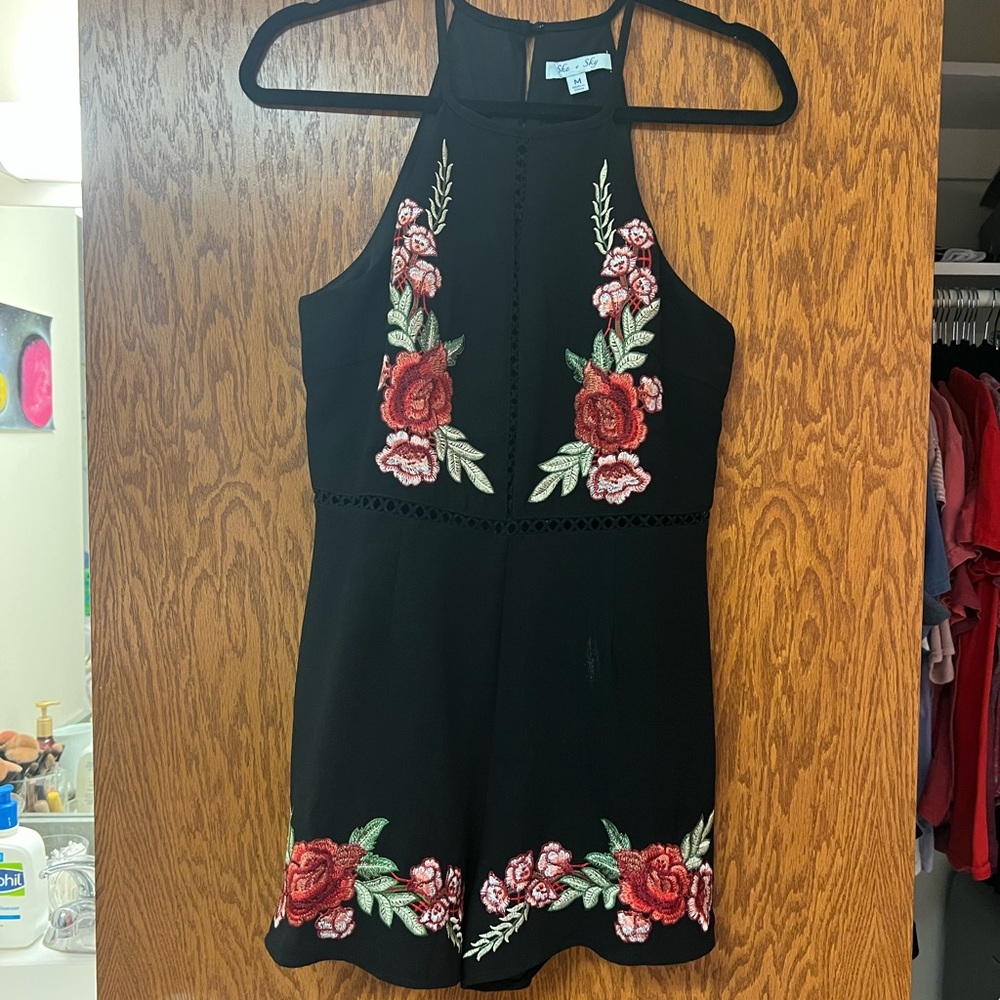 Black floral romper